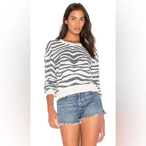 Splendid Zebra Print Cropped Sweatshirt XL Gray White Pullover Cozy Lounge